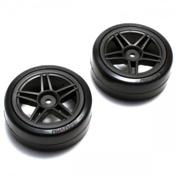 KYOSHO - DRIFT REAR PRE-GLUED TYRES FAZER 1:10 ON BLACK RIMS (2) FAT303BK