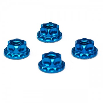 T-WORK'S - BLUE LIGHTWEIGHT 7075-T6 ALUM SERRATED M4 WHEEL NUTS (4PCS) TA083B