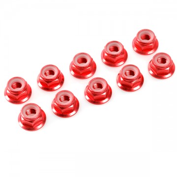 TEAM CORALLY - ALUMINIUM NYLSTOP NUT M3 FLANGED RED - 10 PCS C-31125 