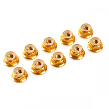 TEAM CORALLY - ALUMINIUM NYLSTOP NUT M3 FLANGED GOLD - 10 PCS C-31120