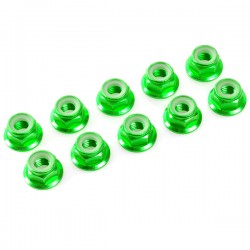 TEAM CORALLY - ALUMINIUM NYLSTOP NUT M3 FLANGED GREEN - 10 PCS C-31121