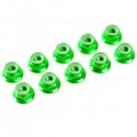 TEAM CORALLY - ALUMINIUM NYLSTOP NUT M3 FLANGED GREEN - 10 PCS C-31121