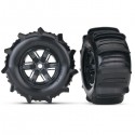 TRAXXAS - TIRES & WHEELS GLUED X-MAXX BLACK WHEELS PADDLE TIRES FOAM INSERTS (LEFT & RIGHT) (2) 7773