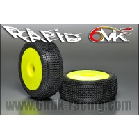 6MIK - TYRES 1/8 BUGGY RAPID GLUED ON YELLOW RIMS COUMPOUND 0/18° TDY100018