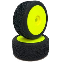 6MIK - MISTIK TYRES GREEN GLUED ON YELLOW RIMS (2) TDY13V