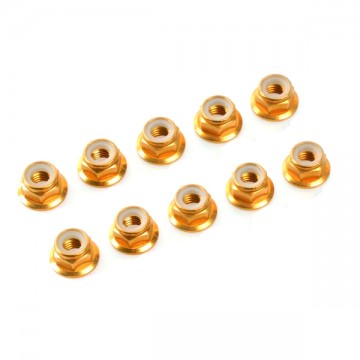 G-FORCE - ALUMINIUM NYLSTOP NUT M4 FLANGED GOLD GF-0401-040