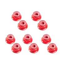 TEAM CORALLY - ALUMINIUM NYLSTOP NUT M4 FLANGED RED 10 PCS C-31135