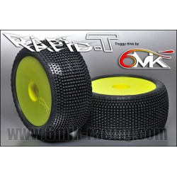 6MIK - TYRES 1/8 TRUGGY RAPID-T GLUED ON YELLOW RIMS COUMPOUND 15/25° / ULTRA TUY111525