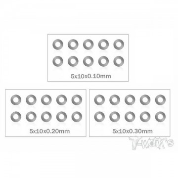 T-WORK'S - 5X10 STAINLESS STEEL SHIM WASHER SET 0.1, 0.2, 0.3 3X10PCS TA-124