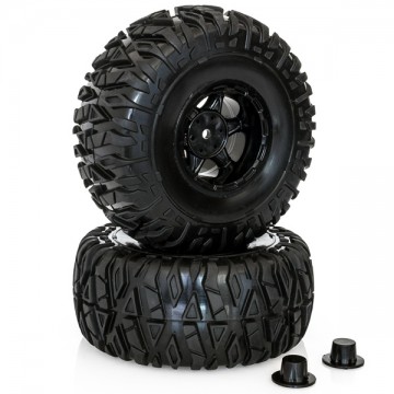 HOBBYTECH - 1/10 MONSTER TYRES BXR.MT PREMOUNTED ON BLACK RIMS HT-480