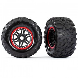 TRAXXAS - MAXX 2.8 ALL-TERRAIN PRE-MOUNTED TIRES (2) BLACK, RED BEADLOCK STYLE WHEELS 8972R