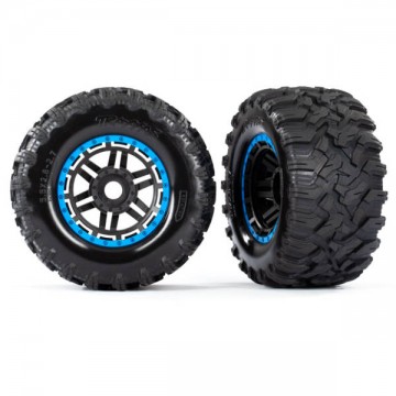 TRAXXAS - MAXX 2.8 ALL-TERRAIN PRE-MOUNTED TIRES (2) BLACK, BLUE BEADLOCK STYLE WHEELS 8972A