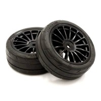 KYOSHO - PRE-GLUED TYRES 15 SPOKES BLACK WHEELS 1:10 FAZER 2.0 (2) MEDIUM FATH702BKM