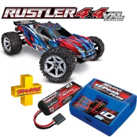 TRAXXAS - COMBO RUSTLER 4x4 BLUE 1/10 VXL BRUSHLESS TSM - W BAT/CH COMBO-67076-4-BLUE