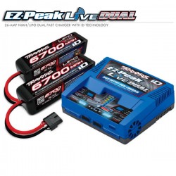 TRAXXAS - BATTERY/CHARGER COMPLETER PACK (2971 EZ-PEAK LIVE ID CHARGER + 2890X 6700MAH 14.8V 4-CELL 25C LIPO BATTERY (2) 2993G