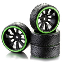 ABSIMA - TRAIN DE ROUES DRIFT 9-RAYON "PROFILE A" JANTE NOIR/BAGUE NEON VERT 1:10 (4) 2510049