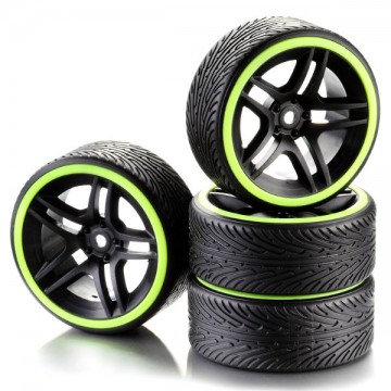 ABSIMA - WHEEL SET DRIFT 10-SPOKE PROFILE B RIM BLACK/ RING NEON YELLOW 1:10 (4) 2510050