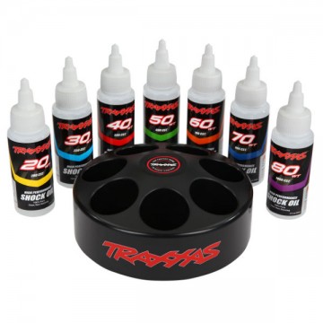 TRAXXAS - SHOCK OIL SET (INCLUDES 20,30,40,50,60,70, & 80 WT PREMIUM SHOCK OILS WITH SPINNING CAROUSEL RACK) 5038X