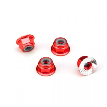 TRAXXAS - NUTS ALUMINUM FLANGED SERRATED (4MM) (RED-ANODIZED) (4) 1747A