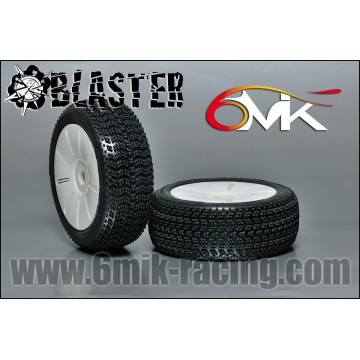 6MIK PNEUS BLASTER 1/8 BUGGY GOMME 15/25 COLLES SUR JANTES BLANCHES