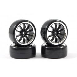 Fastrax 4 pneus 1/10th DRIFT montés/collée jantes noires ref FAST0092B