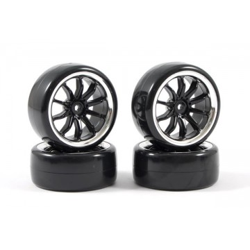 Fastrax 4 pneus 1/10th DRIFT montés/collée jantes noires ref FAST0092B