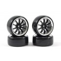 Fastrax 4 pneus 1/10th DRIFT montés/collée jantes noires ref FAST0092B