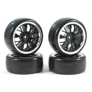 Fastrax 4 pneus 1/10th DRIFT montés/collée jantes noires ref FAST0093B