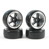 Fastrax 4 pneus 1/10th DRIFT montés/collée jantes noires ref FAST0094B