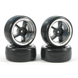 Fastrax 4 pneus 1/10th DRIFT montés/collée jantes noires ref FAST0094B